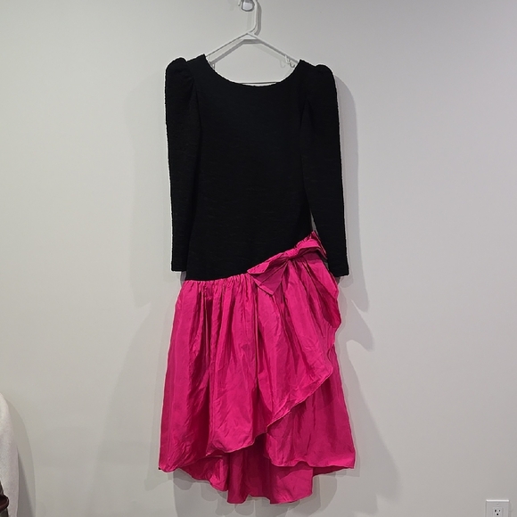 Dresses & Skirts - Retro 80's Black and Pink Crinoline Tiered Taffeta Prom Dress with Bow Detail